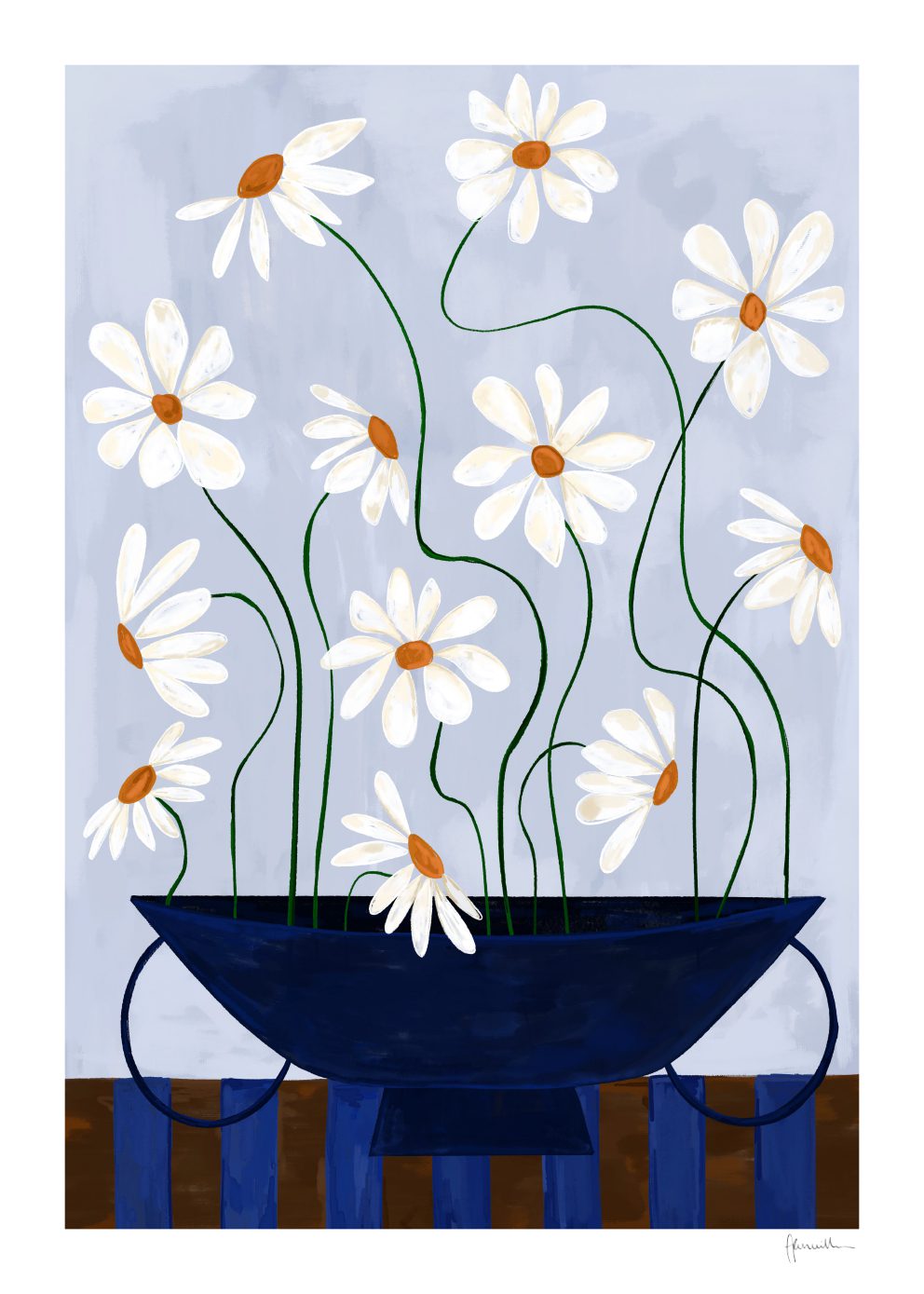 Daisies in Blue Vase