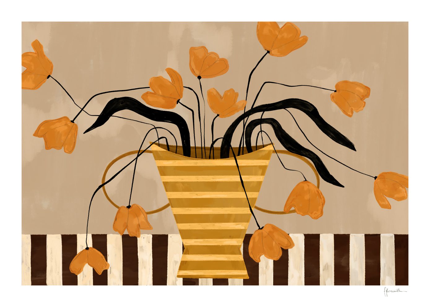 Flowers in Yellow Striped Vase