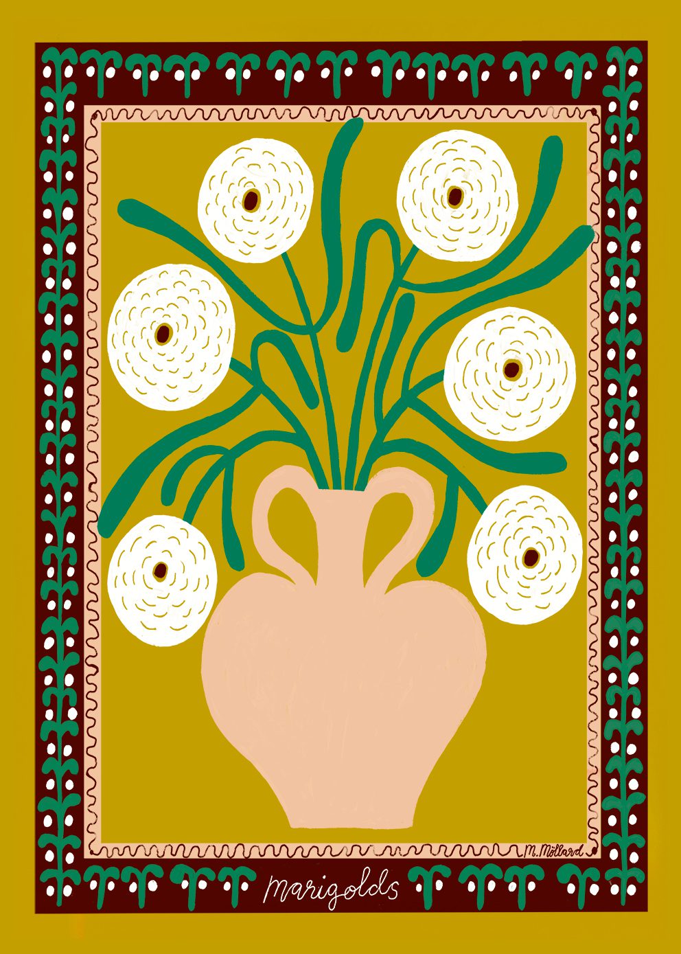 White Marigolds in Vase