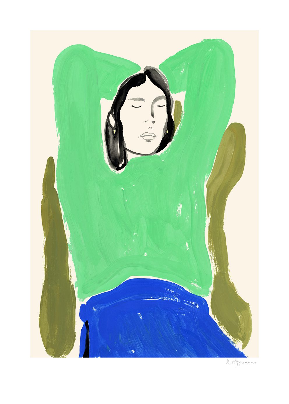 Sitting in Green and Blue