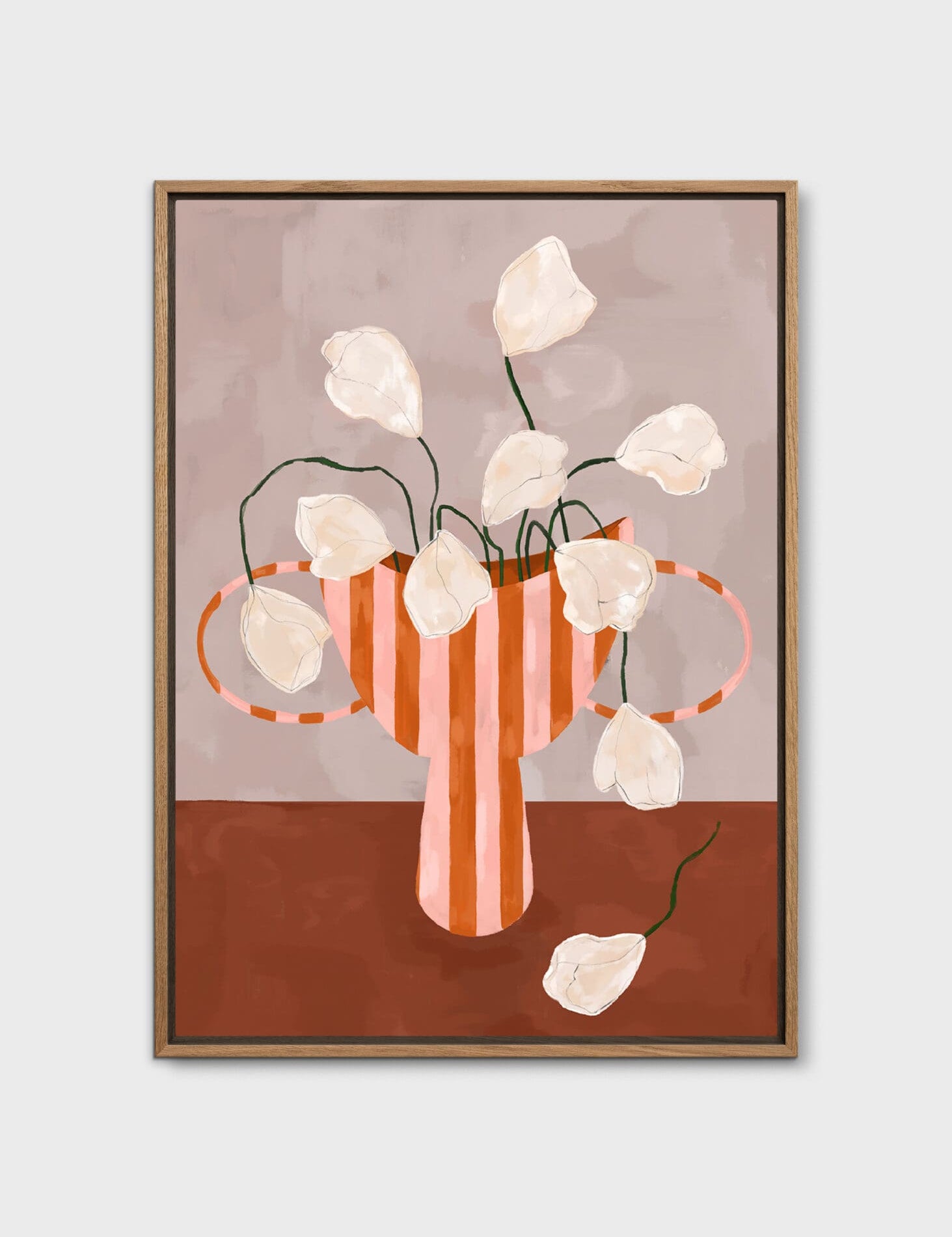 White Flowers in Striped Vase by Frankie Penwill