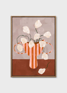 White Flowers in Striped Vase by Frankie Penwill
