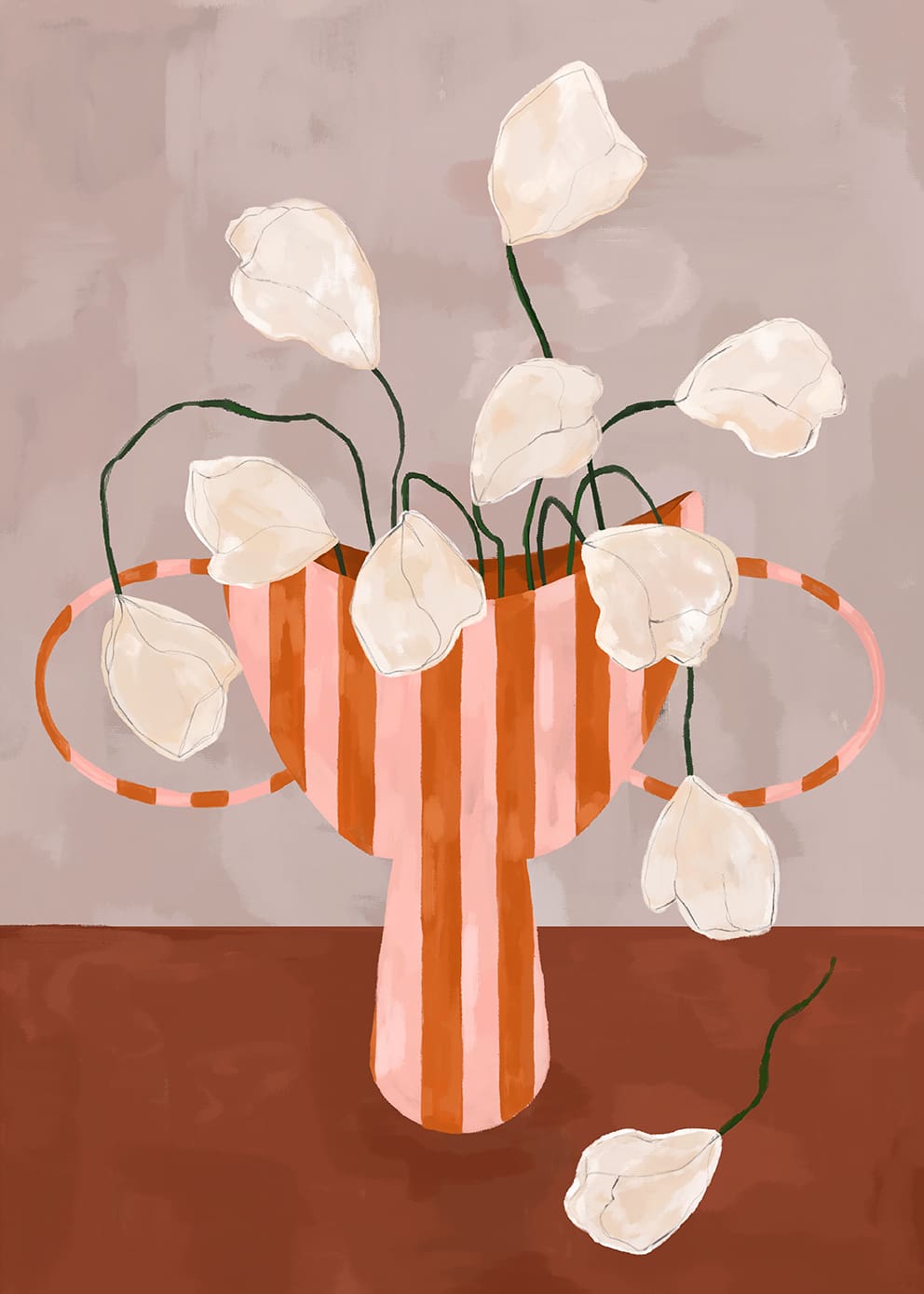 White Flowers in Striped Vase