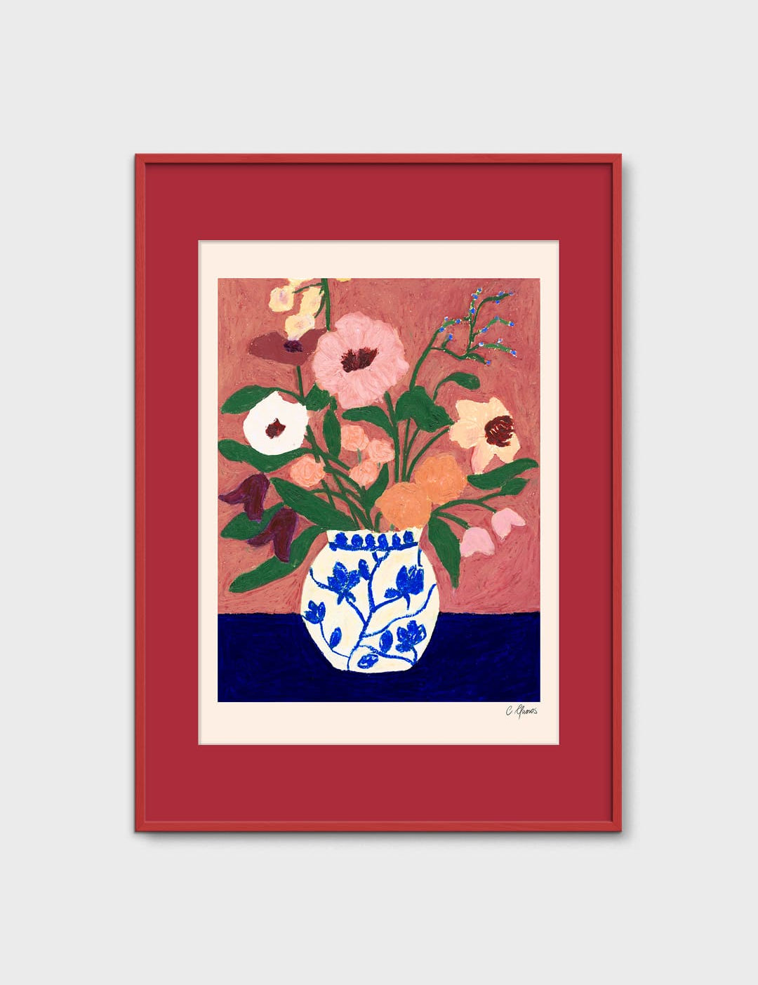 Flowers on Blue Table by Carla Llanos