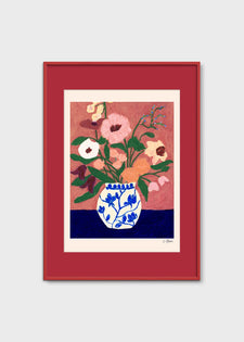 Flowers on Blue Table by Carla Llanos
