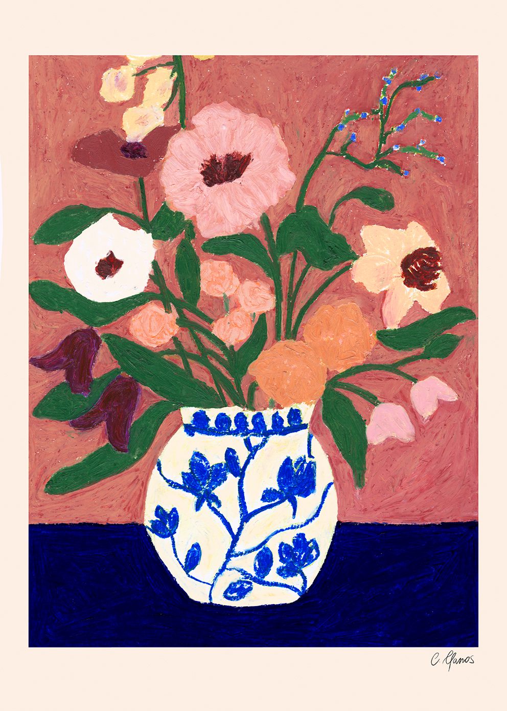 美術品・アンティーク・コレクション キム「Flower on the Blue Table