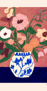 Flowers on Blue Table by Carla Llanos