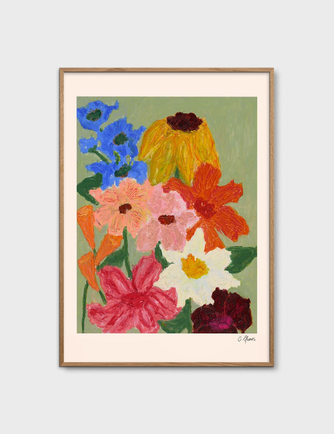 Flowers on Sage Green by Carla Llanos