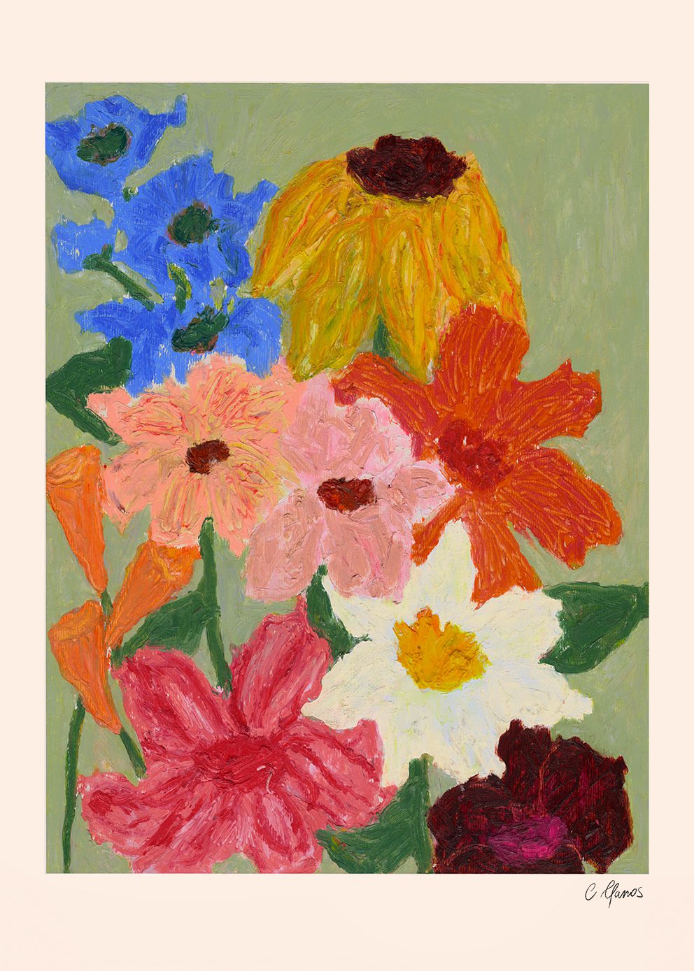 Flowers on Sage Green by Carla Llanos | The Poster Club