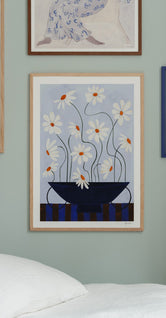 Daisies in Blue Vase by Frankie Penwill