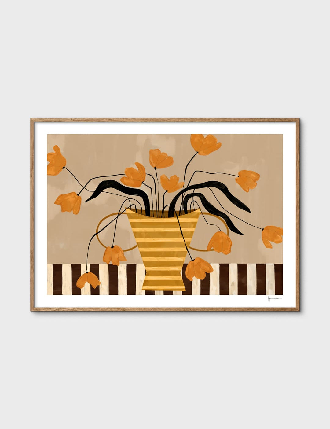 Flowers in Yellow Striped Vase by Frankie Penwill