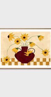 Sunflowers in Burgundy Vase by Frankie Penwill