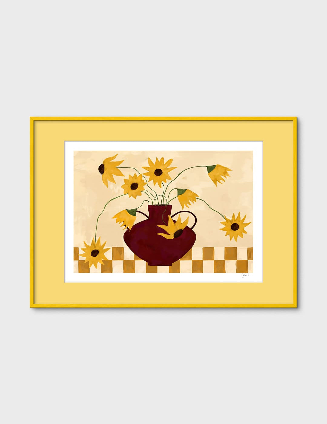 Sunflowers in Burgundy Vase by Frankie Penwill