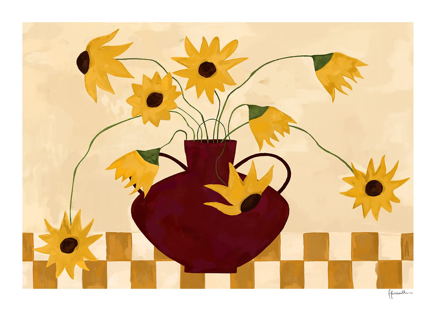 Sunflowers in Burgundy Vase by Frankie Penwill | The… – The Poster