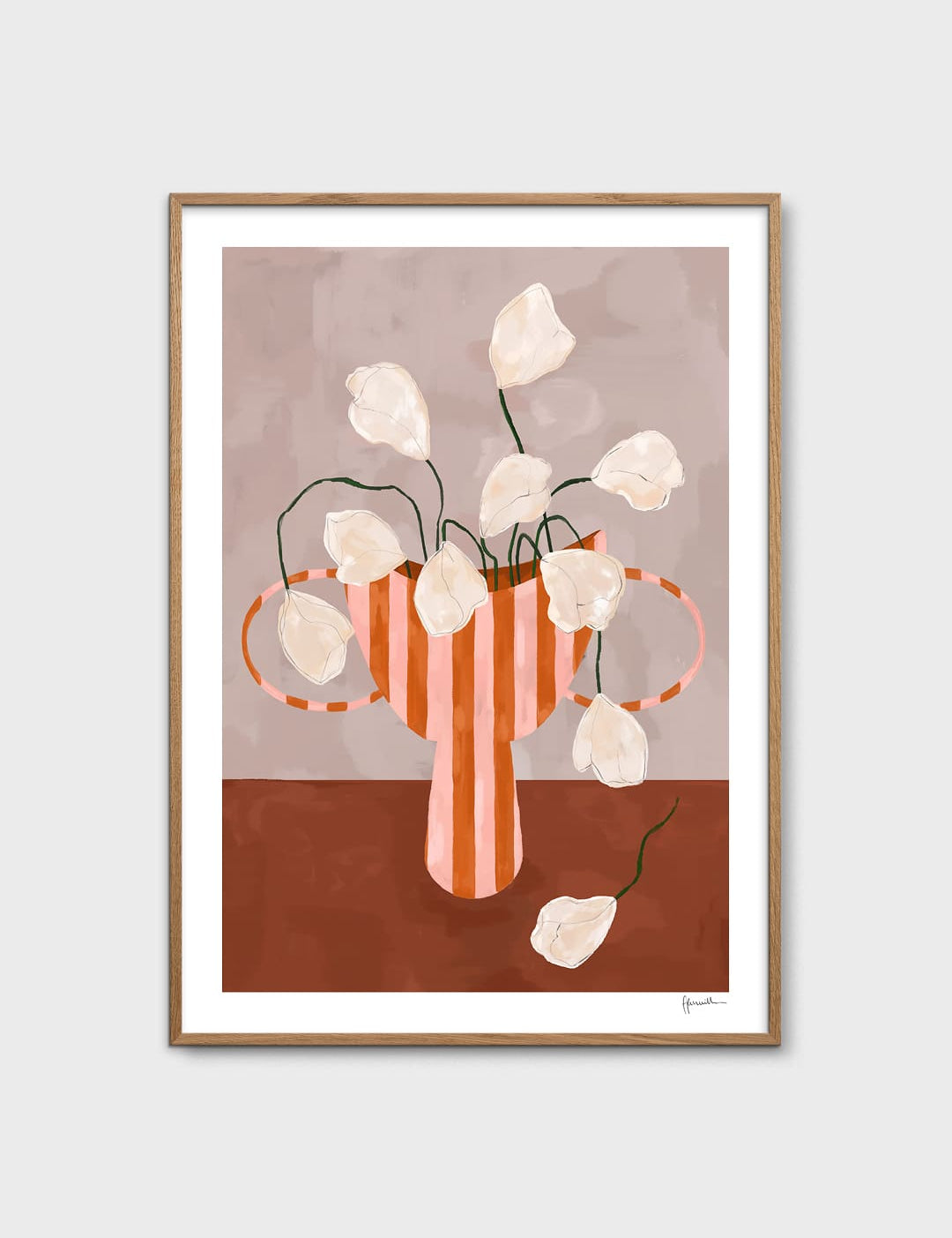 White Flowers in Striped Vase by Frankie Penwill