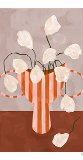 White Flowers in Striped Vase by Frankie Penwill