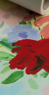Flowers on Green Tablecloth by Katy Smail