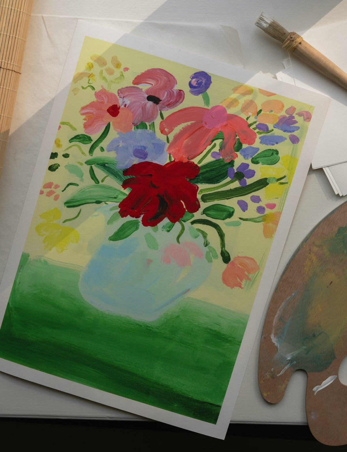 Flowers on Green Tablecloth