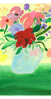 Flowers on Green Tablecloth by Katy Smail