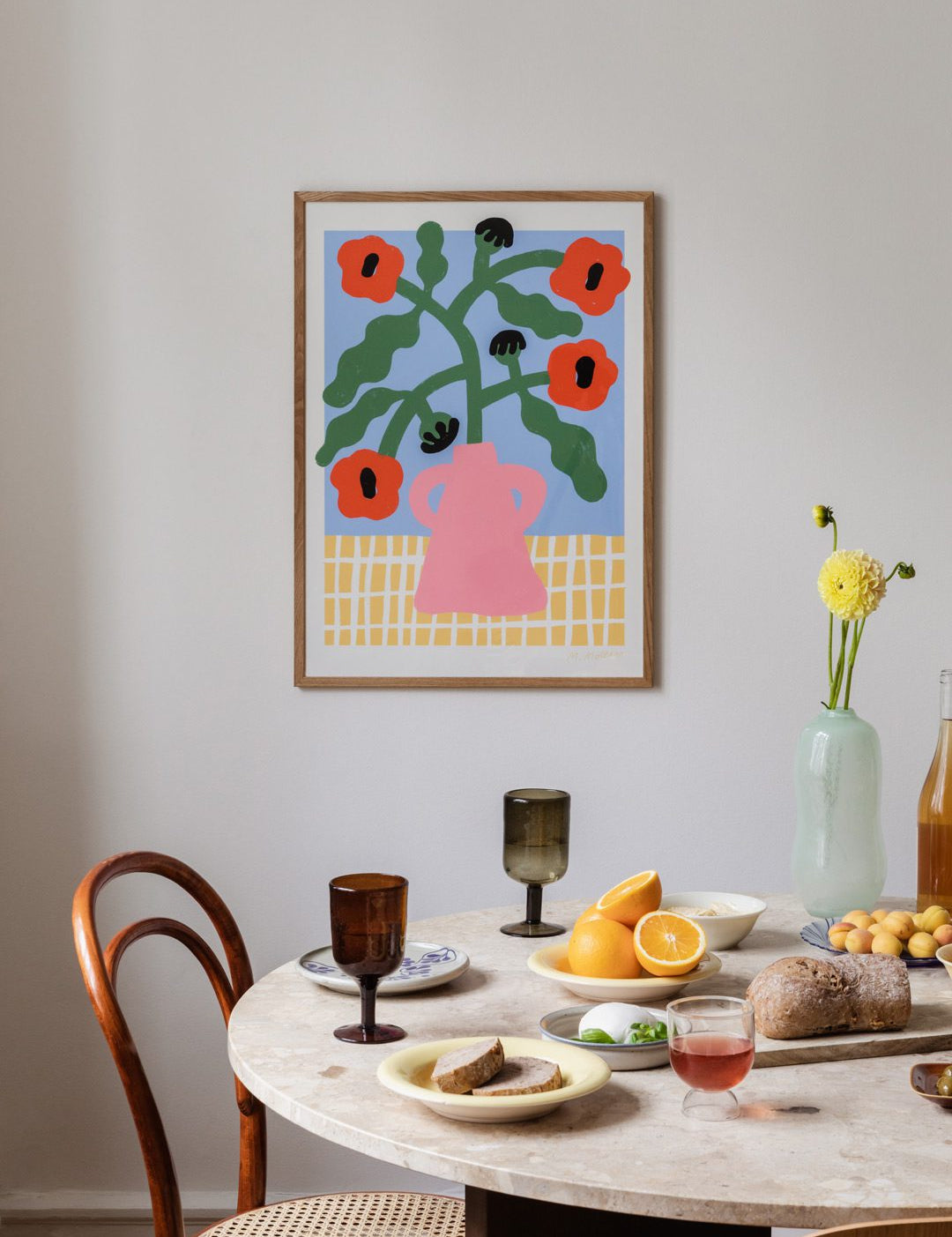 Red Poppies in Pink Vase
