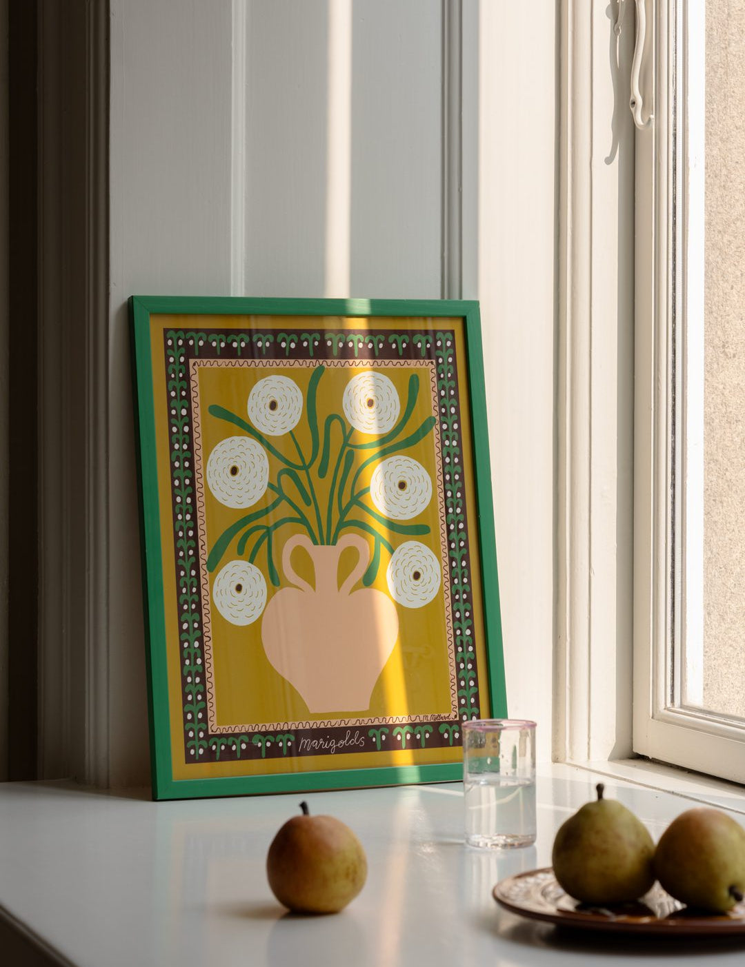 White Marigolds in Vase