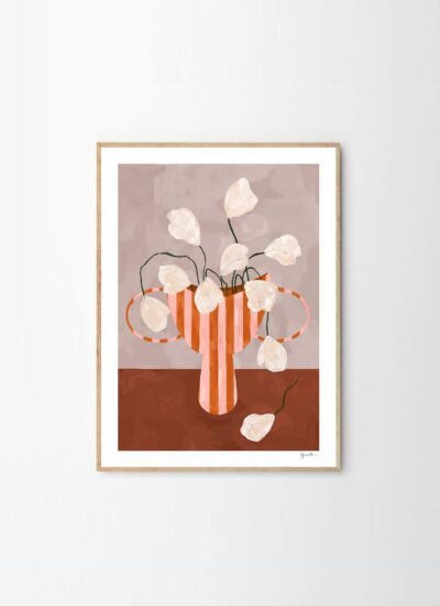 White Flowers in Striped Vase by Frankie Penwill