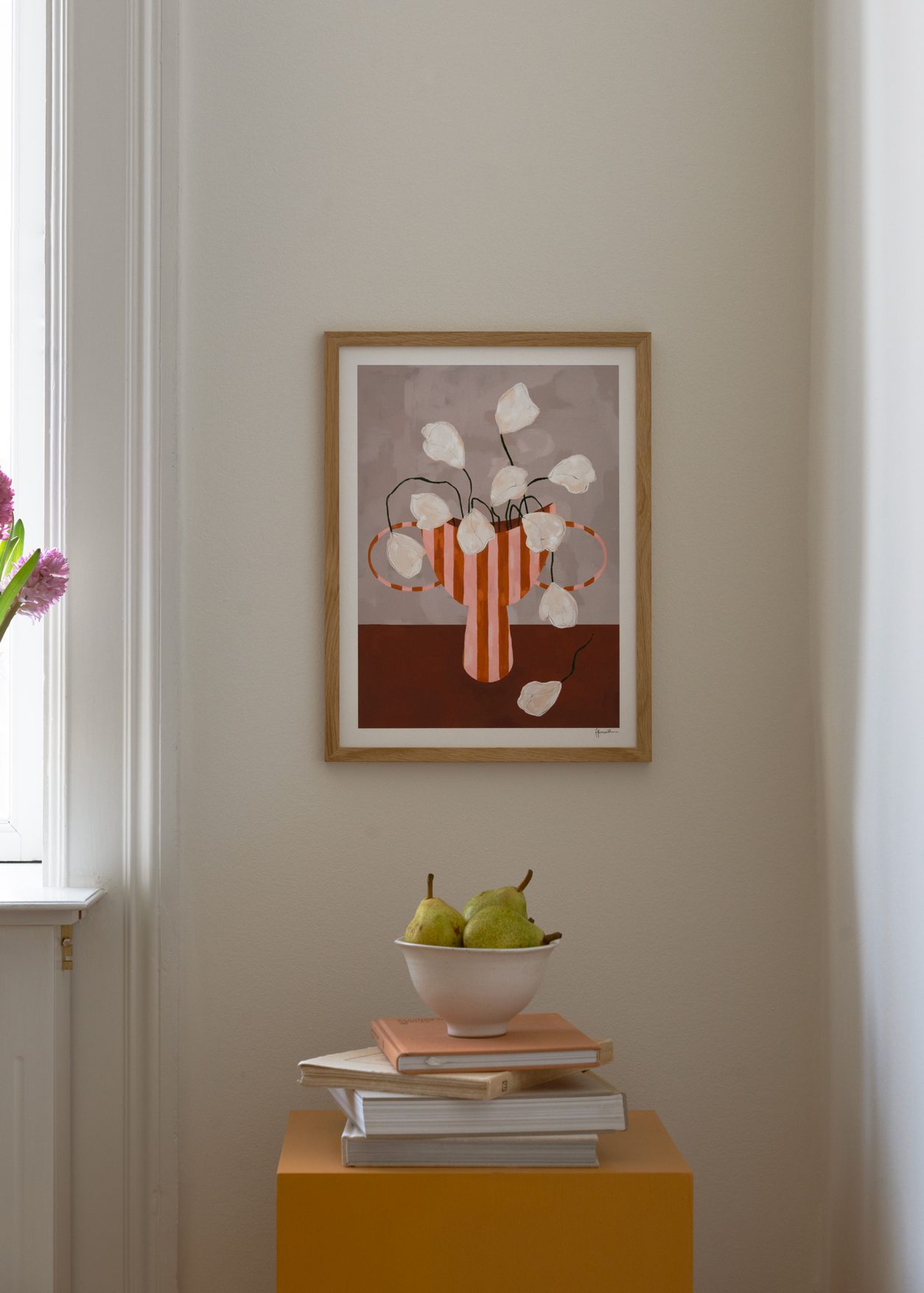 Frankie Penwill, White Flowers in Striped Vase art print - The