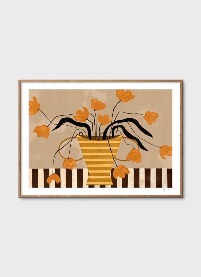 Flowers in Yellow Striped Vase